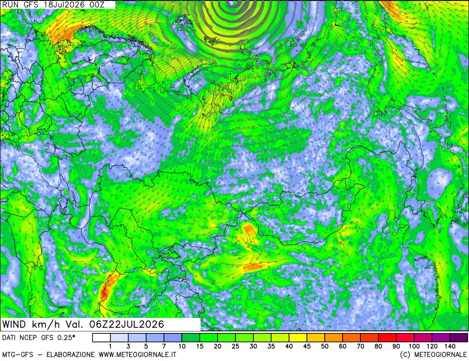 mappa 10 m Vento forza e direzione