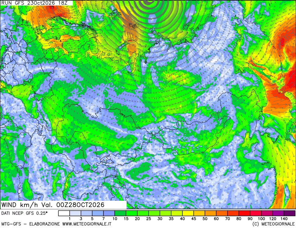 mappa 10 m Vento forza e direzione