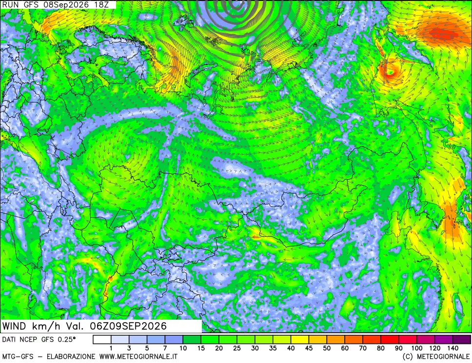mappa 10 m Vento forza e direzione