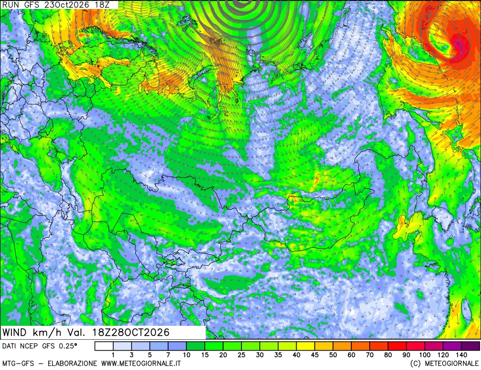 mappa 10 m Vento forza e direzione