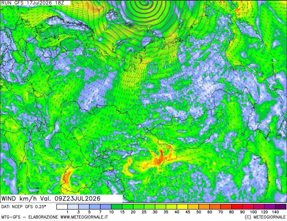 mappa 10 m Vento forza e direzione
