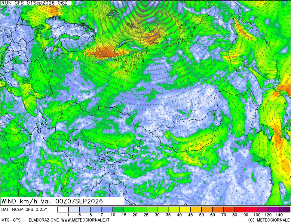 mappa 10 m Vento forza e direzione