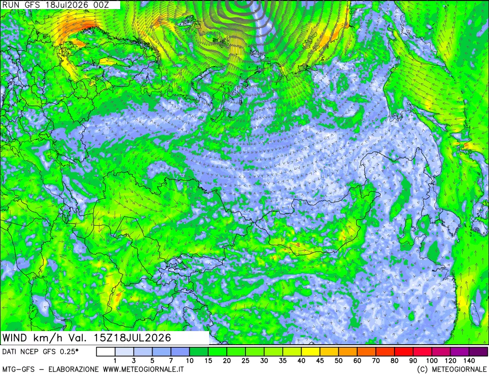 mappa 10 m Vento forza e direzione