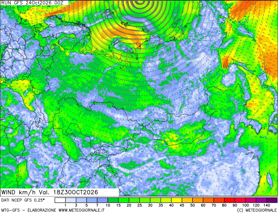 mappa 10 m Vento forza e direzione