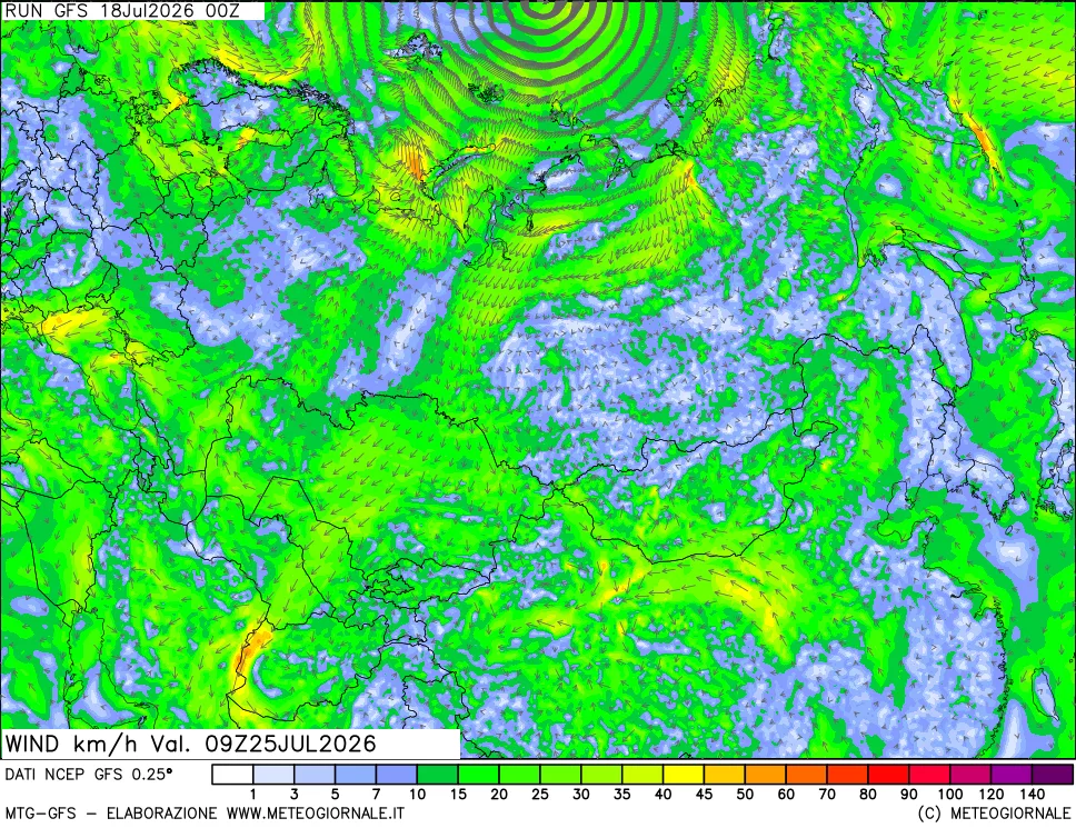 mappa 10 m Vento forza e direzione