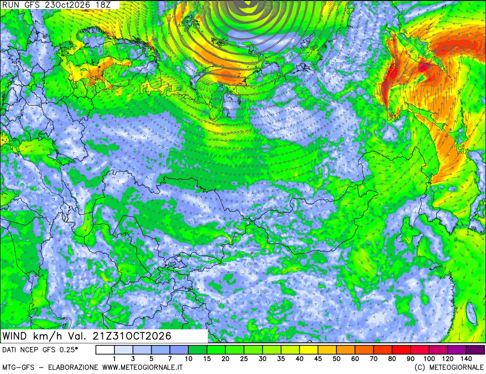 mappa 10 m Vento forza e direzione