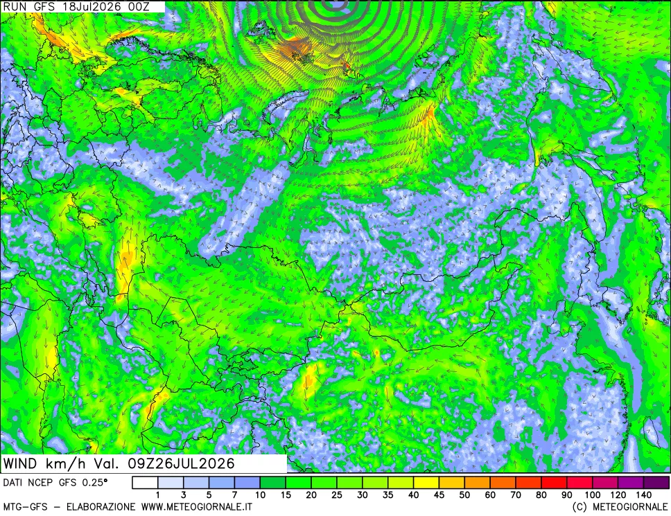 mappa 10 m Vento forza e direzione