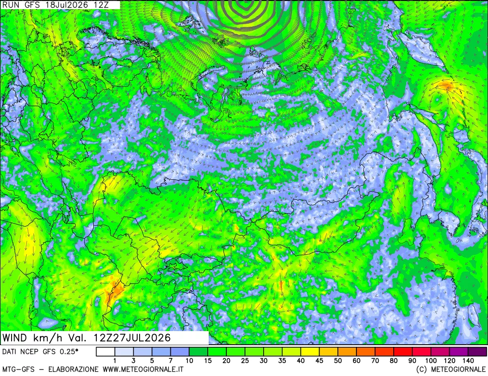 mappa 10 m Vento forza e direzione
