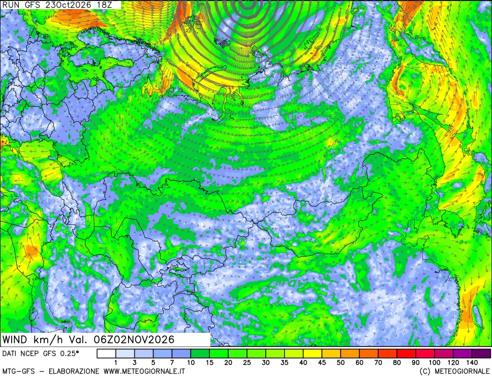 mappa 10 m Vento forza e direzione