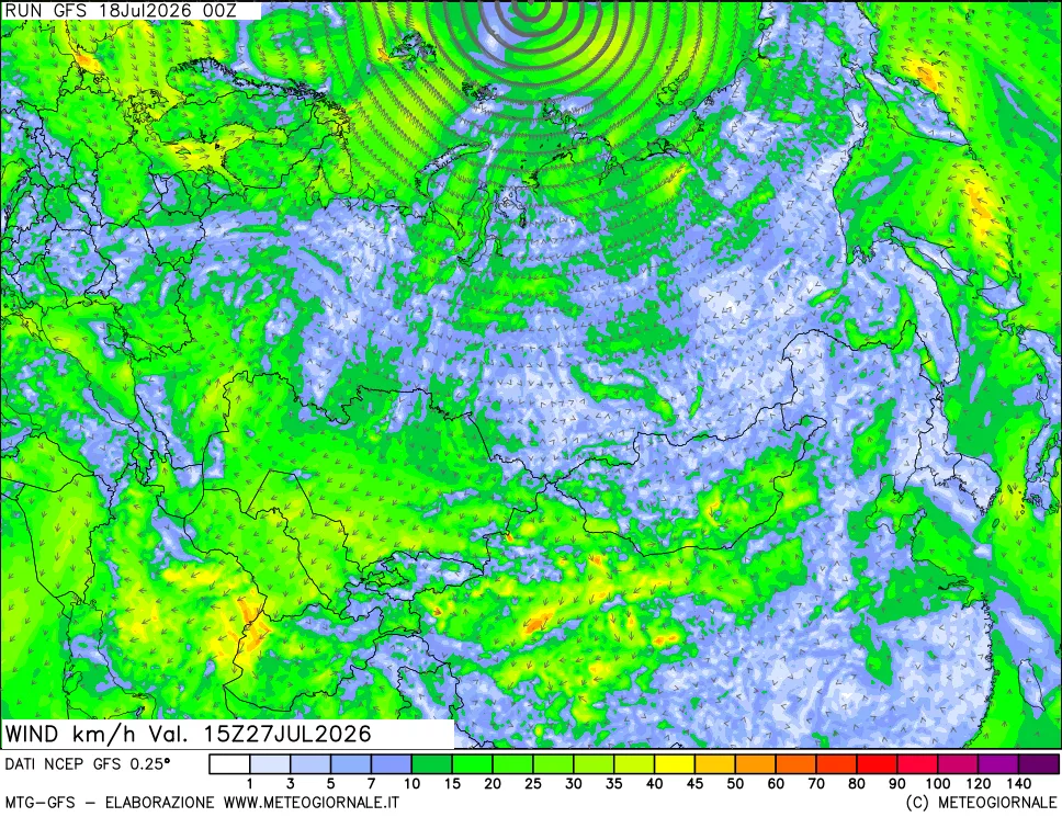mappa 10 m Vento forza e direzione