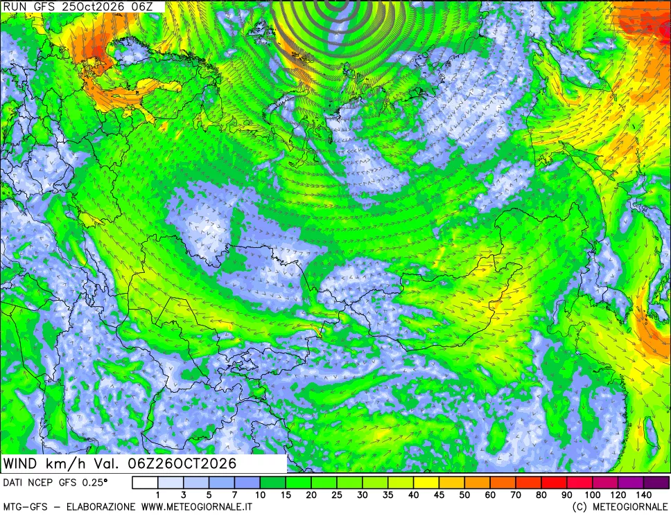 mappa 10 m Vento forza e direzione