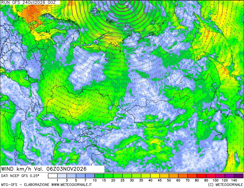 mappa 10 m Vento forza e direzione