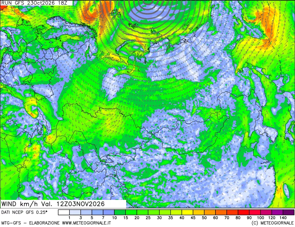 mappa 10 m Vento forza e direzione