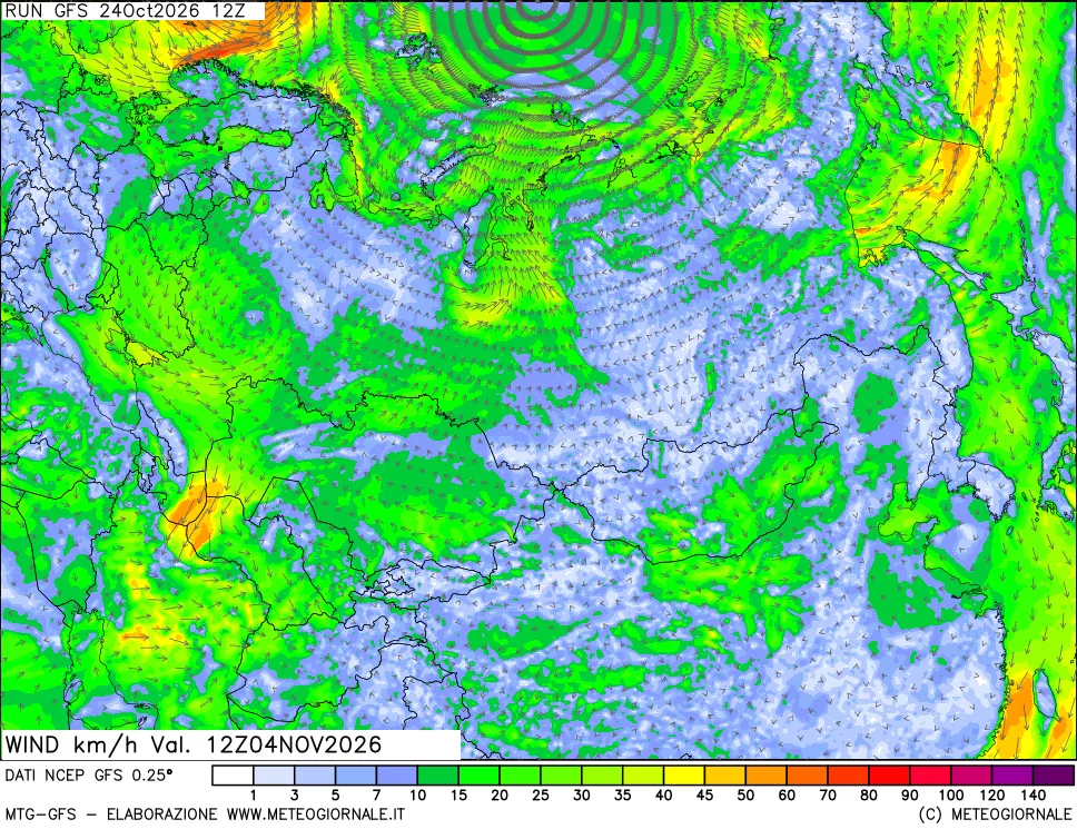 mappa 10 m Vento forza e direzione