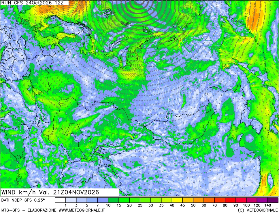 mappa 10 m Vento forza e direzione