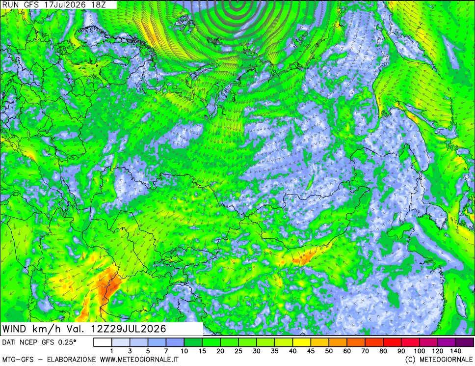 mappa 10 m Vento forza e direzione