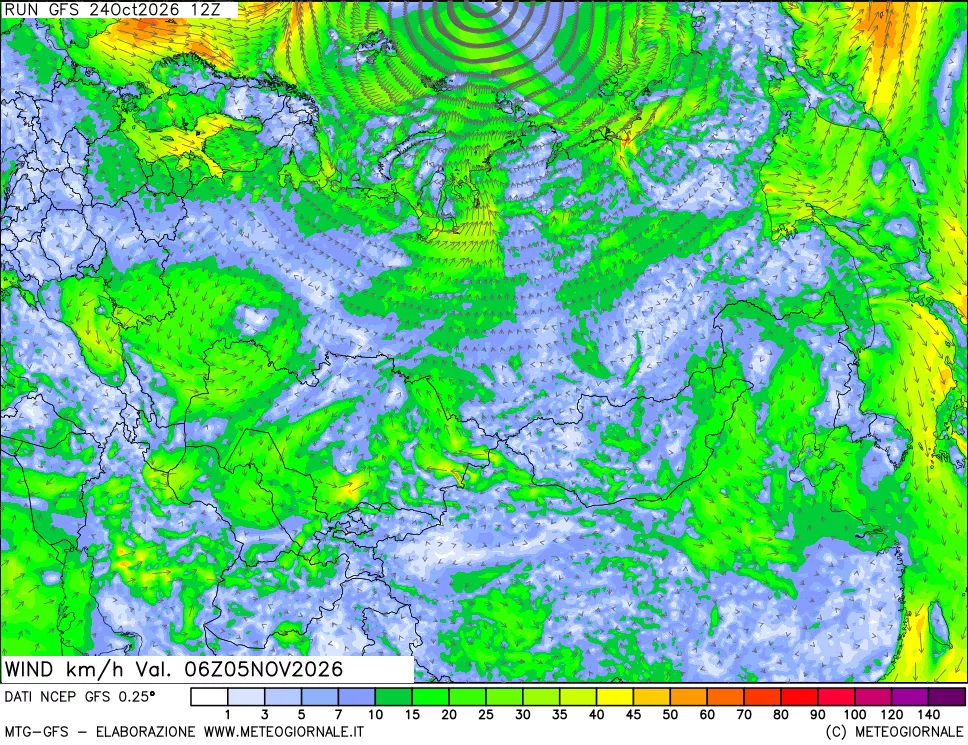 mappa 10 m Vento forza e direzione