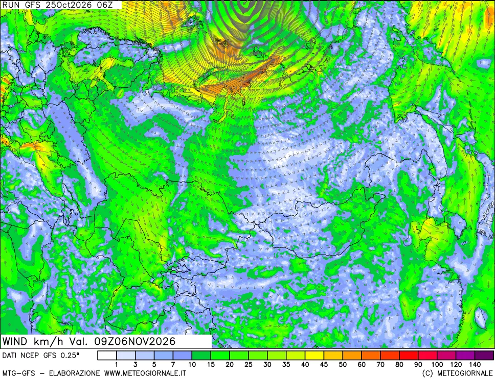 mappa 10 m Vento forza e direzione