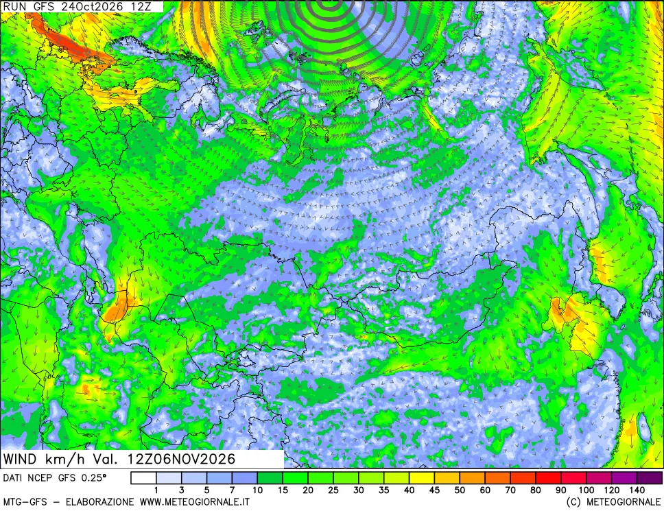 mappa 10 m Vento forza e direzione