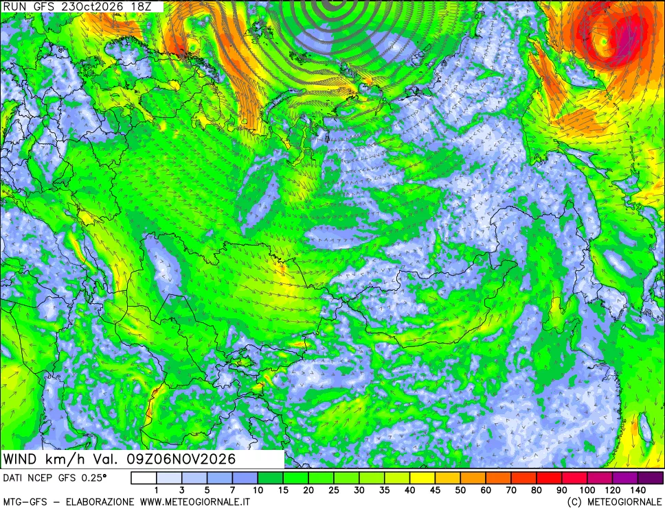 mappa 10 m Vento forza e direzione