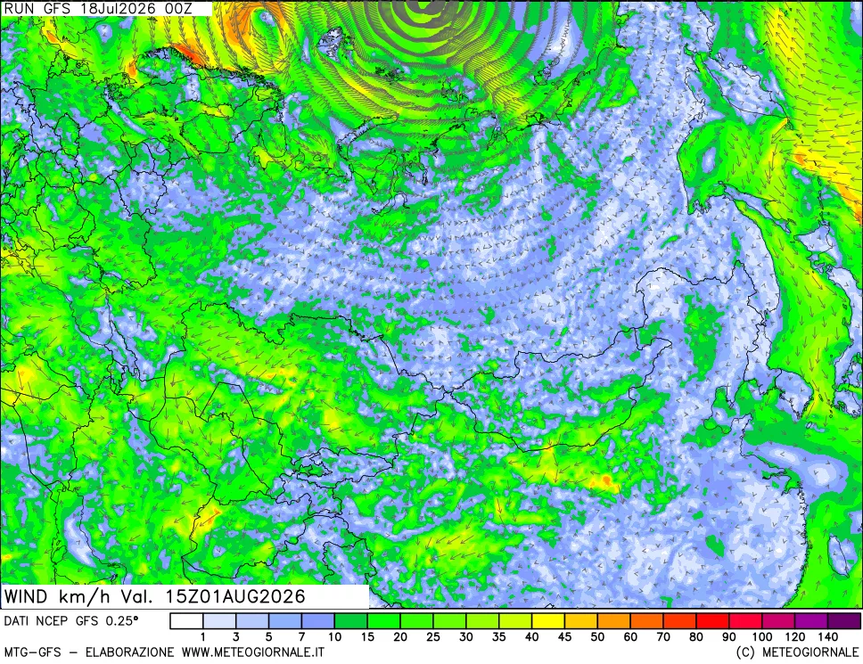 mappa 10 m Vento forza e direzione