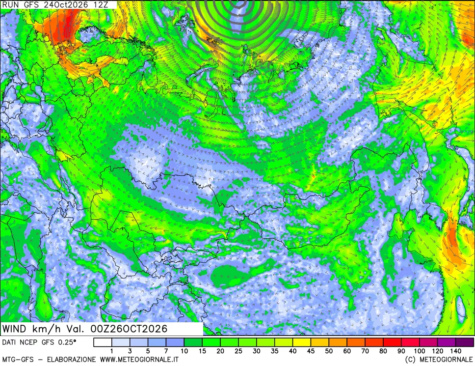 mappa 10 m Vento forza e direzione