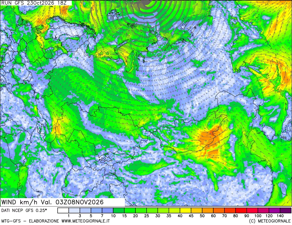 mappa 10 m Vento forza e direzione