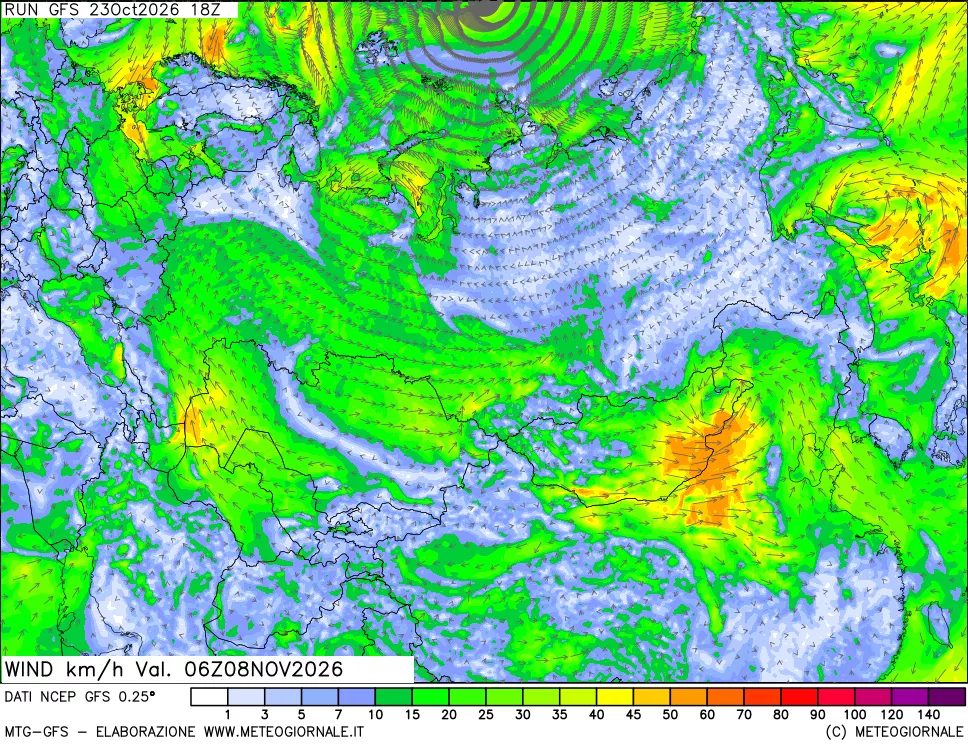 mappa 10 m Vento forza e direzione