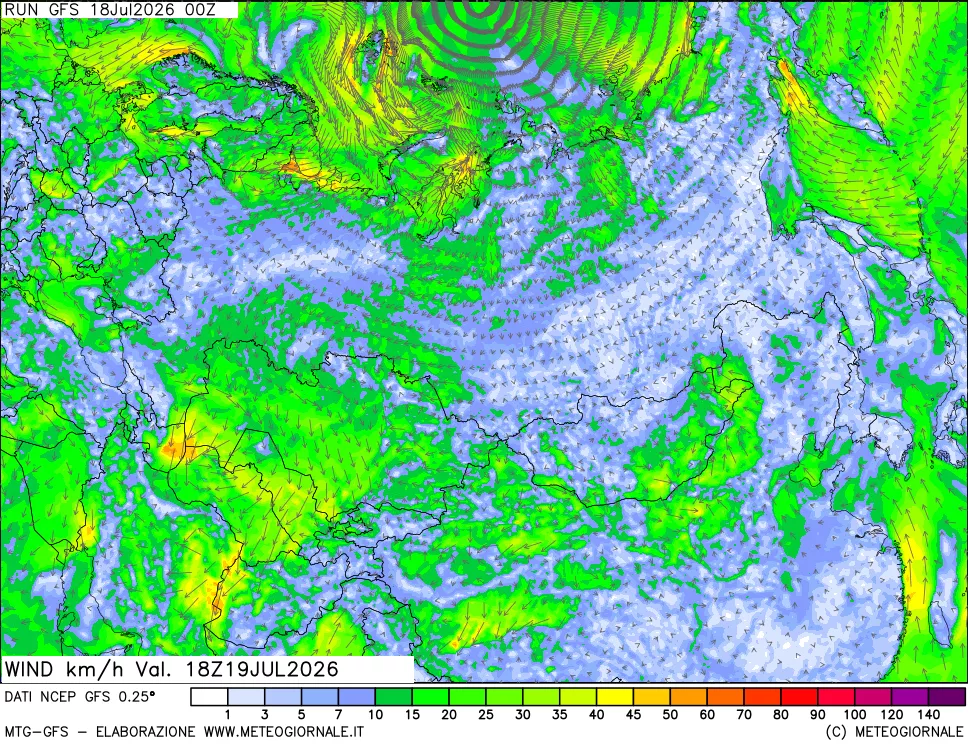 mappa 10 m Vento forza e direzione