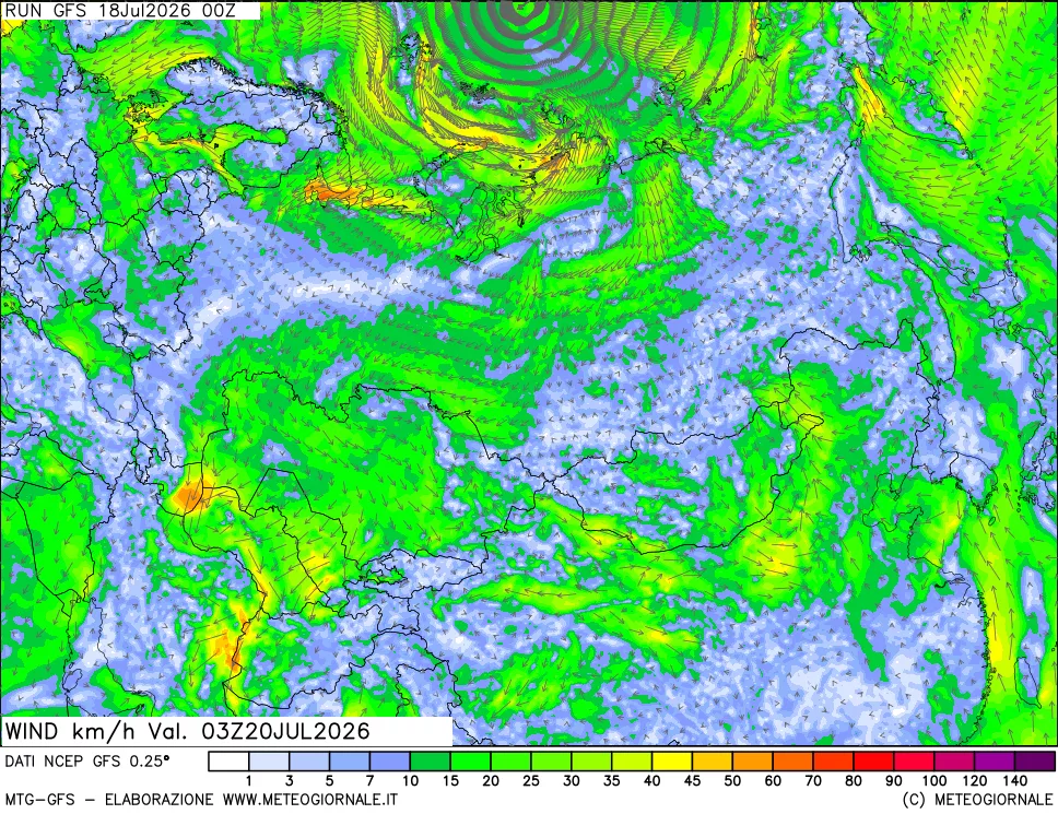 mappa 10 m Vento forza e direzione