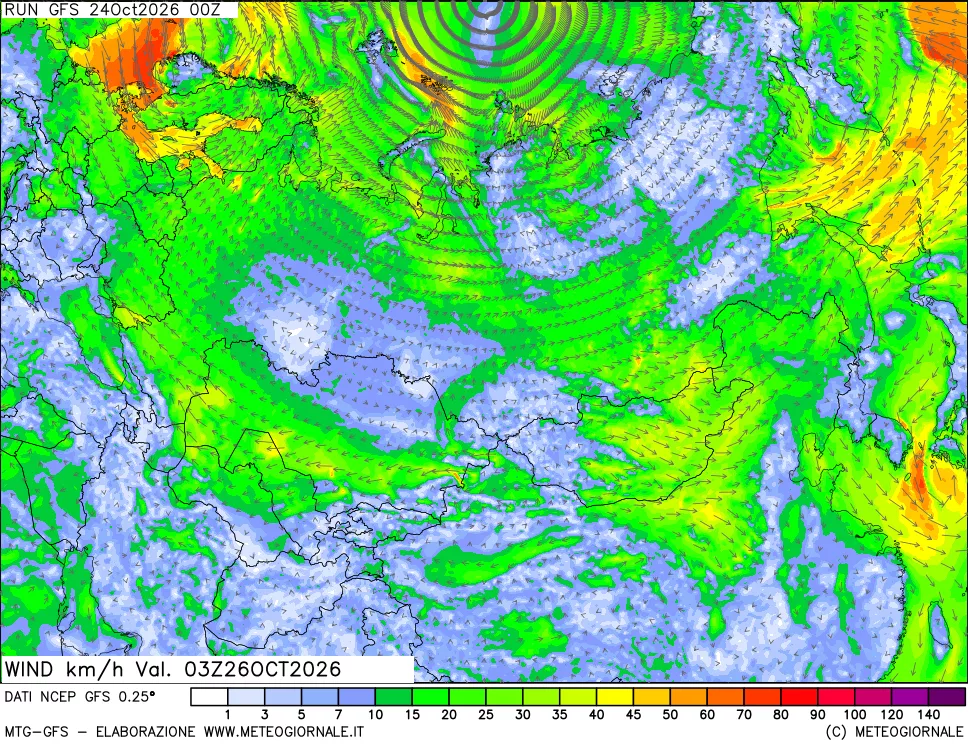 mappa 10 m Vento forza e direzione