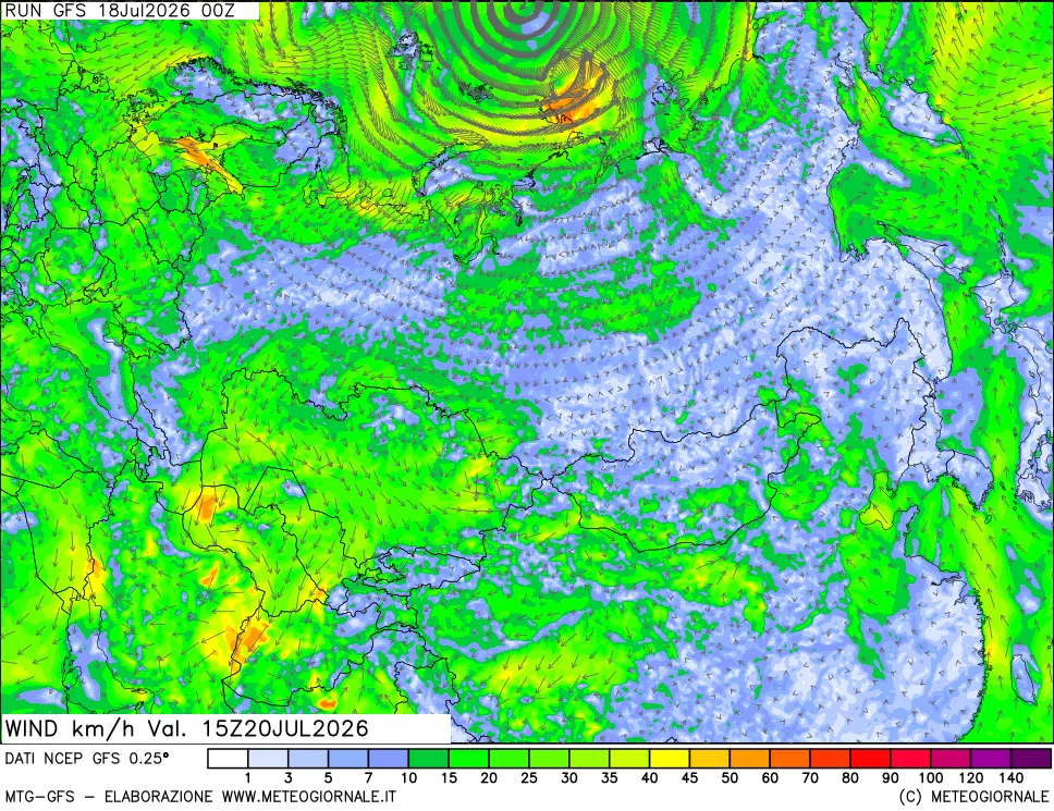 mappa 10 m Vento forza e direzione