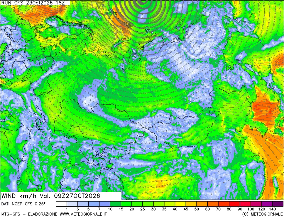 mappa 10 m Vento forza e direzione