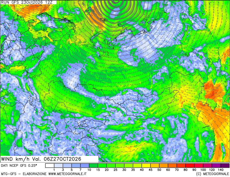 mappa 10 m Vento forza e direzione