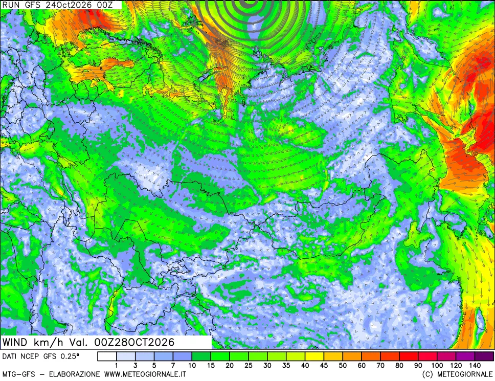 mappa 10 m Vento forza e direzione