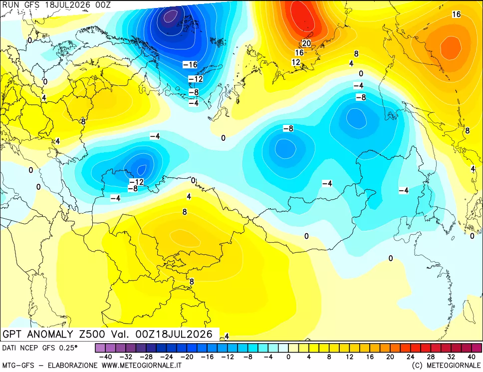 mappa 500 hPa GPT Anomaly vs Cli.No 1981-2010