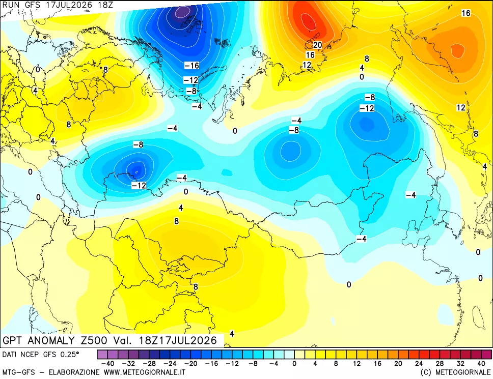 mappa 500 hPa GPT Anomaly vs Cli.No 1981-2010