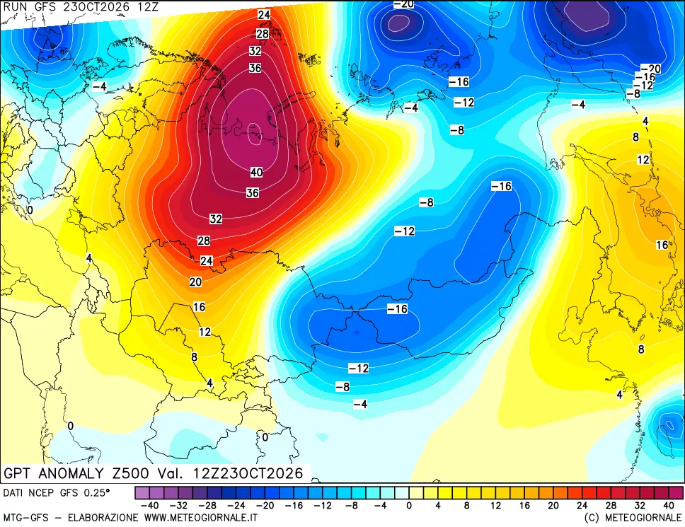 mappa 500 hPa GPT Anomaly vs Cli.No 1981-2010