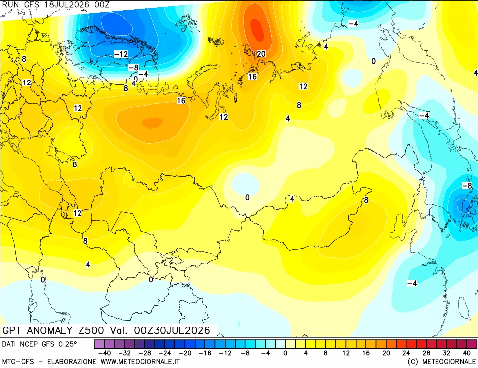 mappa 500 hPa GPT Anomaly vs Cli.No 1981-2010