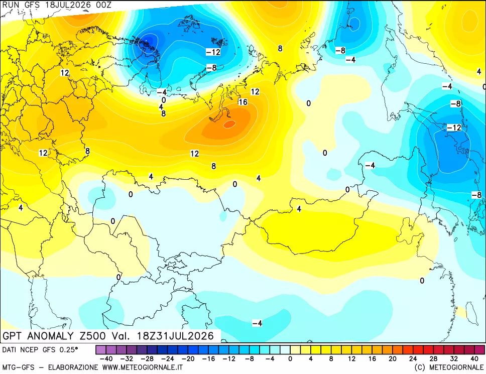mappa 500 hPa GPT Anomaly vs Cli.No 1981-2010