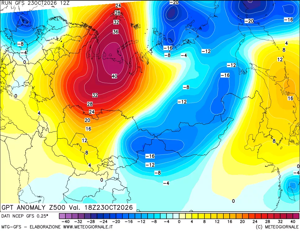 mappa 500 hPa GPT Anomaly vs Cli.No 1981-2010