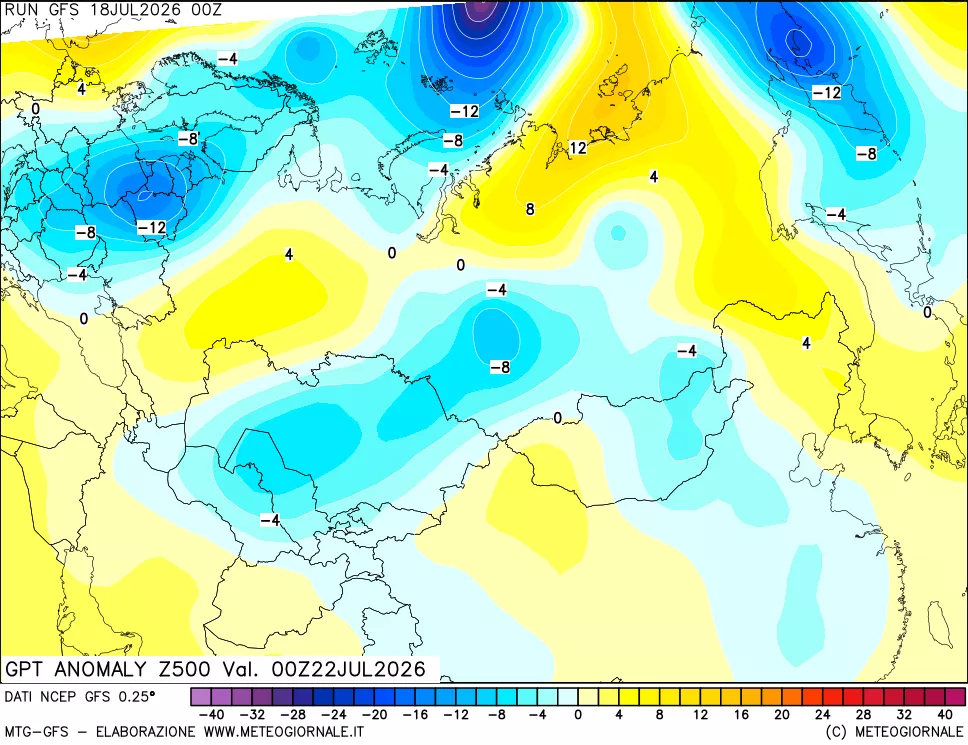 mappa 500 hPa GPT Anomaly vs Cli.No 1981-2010