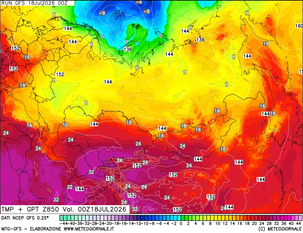 mappa 850 hPa Temp + GPT