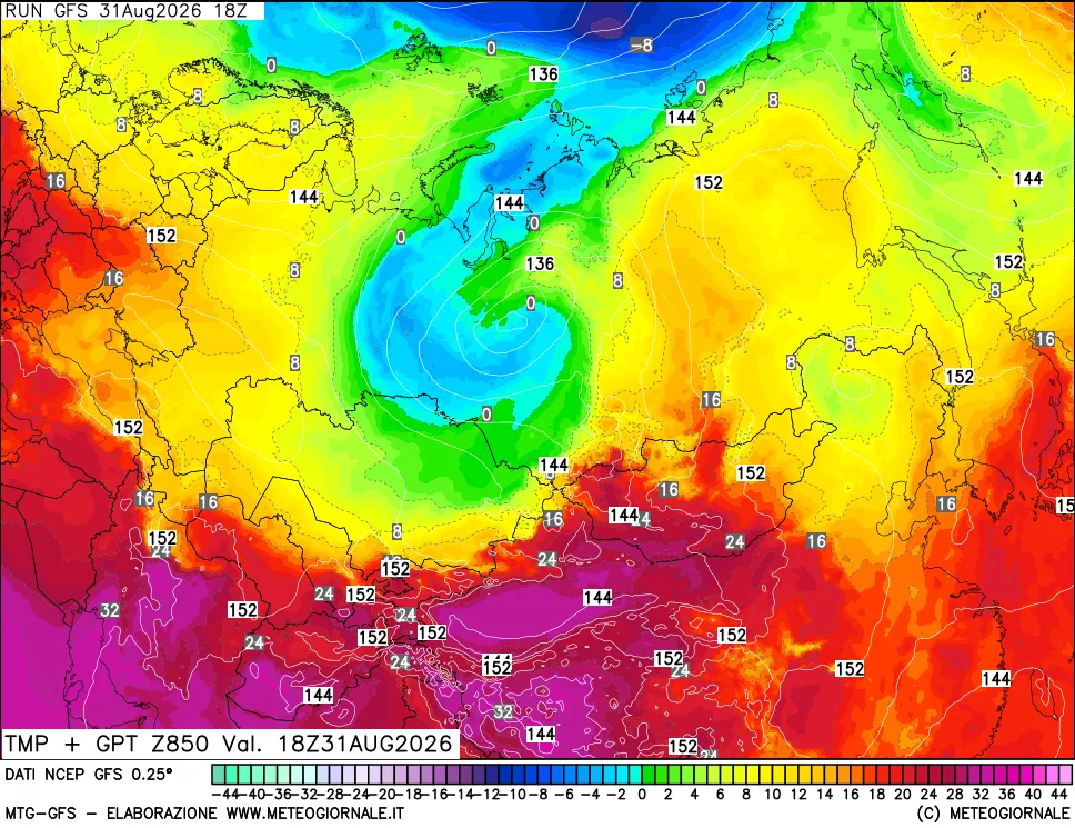 mappa 850 hPa Temp + GPT
