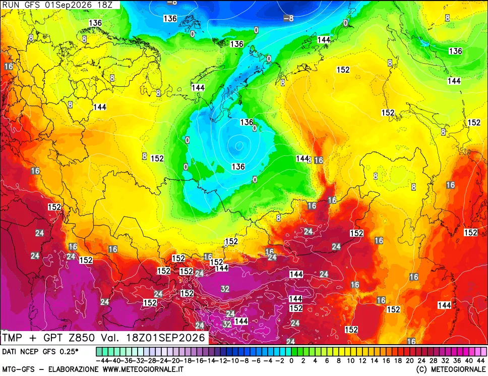 mappa 850 hPa Temp + GPT