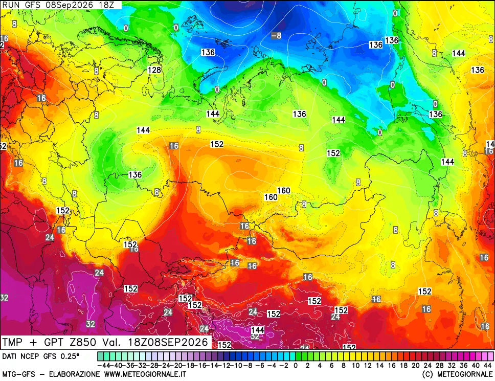 mappa 850 hPa Temp + GPT