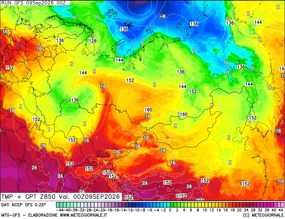mappa 850 hPa Temp + GPT