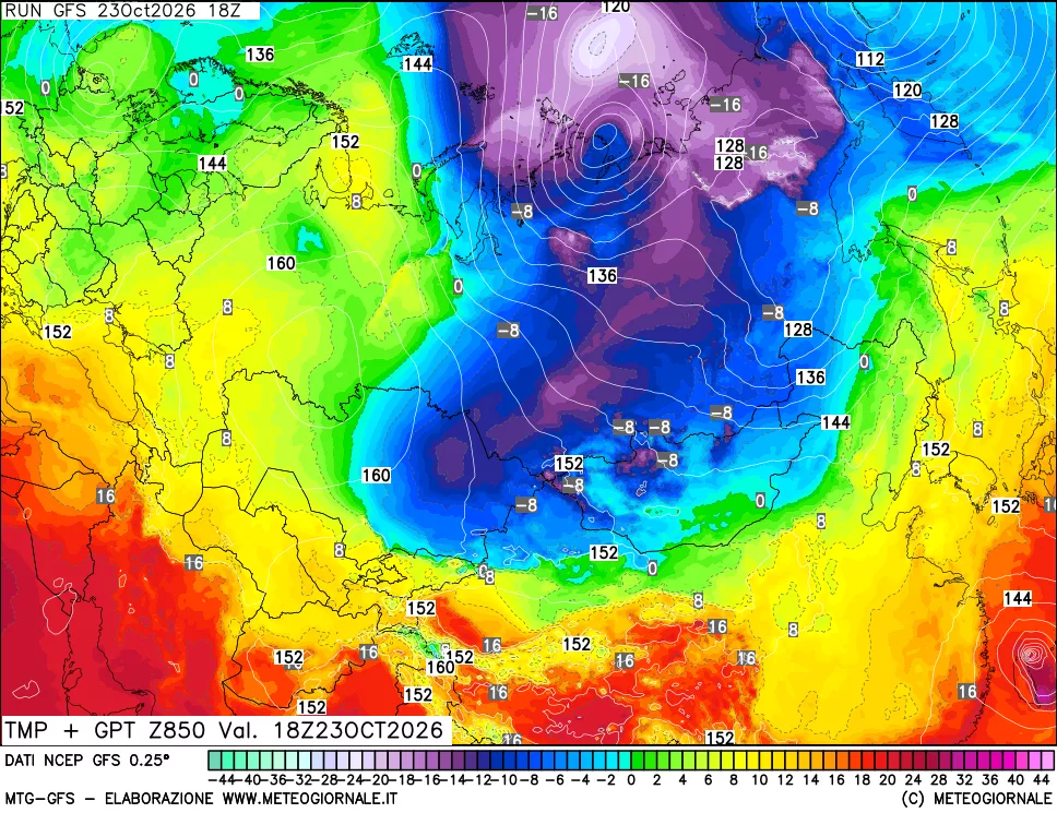 mappa 850 hPa Temp + GPT