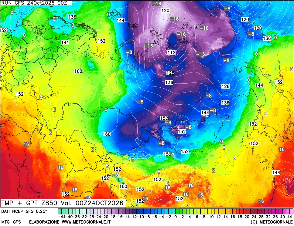mappa 850 hPa Temp + GPT