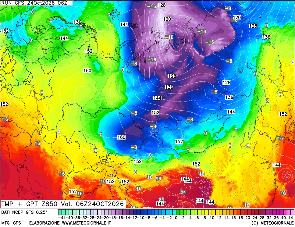 mappa 850 hPa Temp + GPT